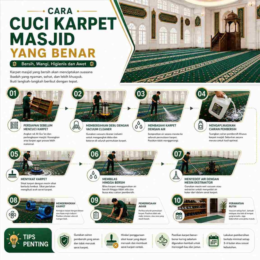 Cuci Karpet Masjid Yang Benar Untuk Menjaga Kualitas Karpet Dalam Jangka Panjang